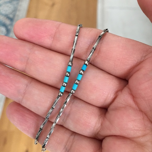 Zuni Turquoise silver bracelet & ankle chain set - Picture 1 of 7
